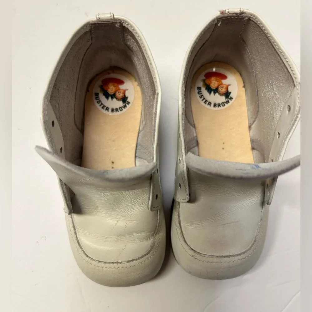 Vintage Buster‎ Brown Baby Shoes Size 5 White Leather High Top Lace up